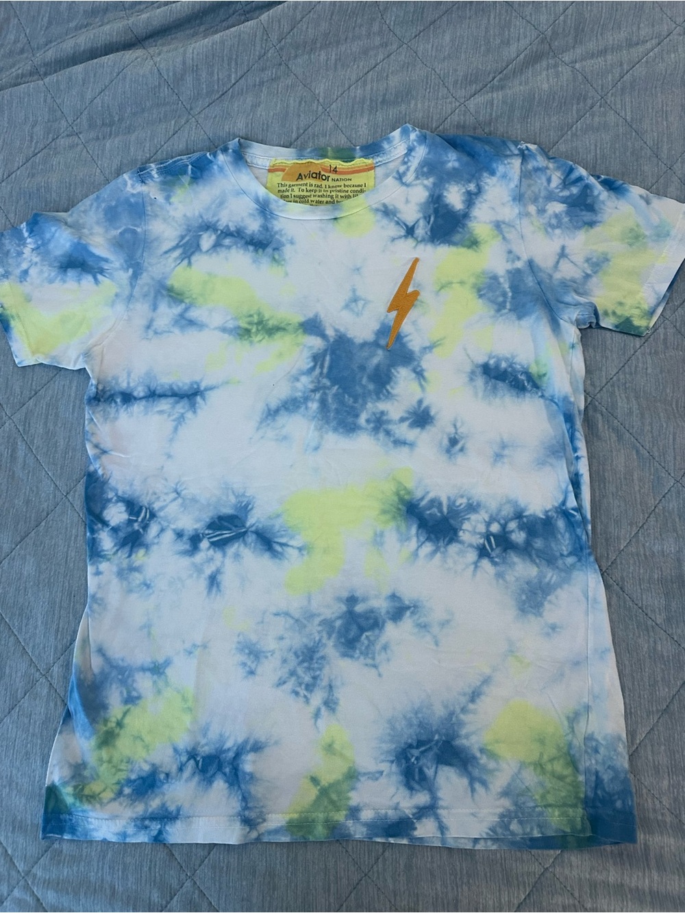 Aviator Nation Kids Tie-Dye Lightning Tee - Blue & Yellow
